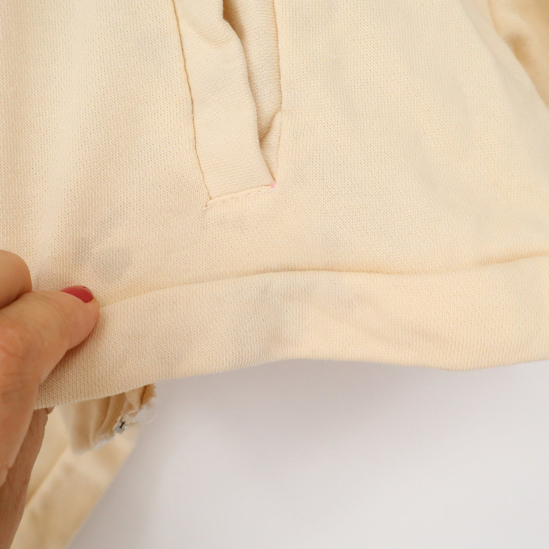 Cream Beige Cropped Zip Up Hoodie Sweatshirt Relaxed Fit Pockets No Size Tag