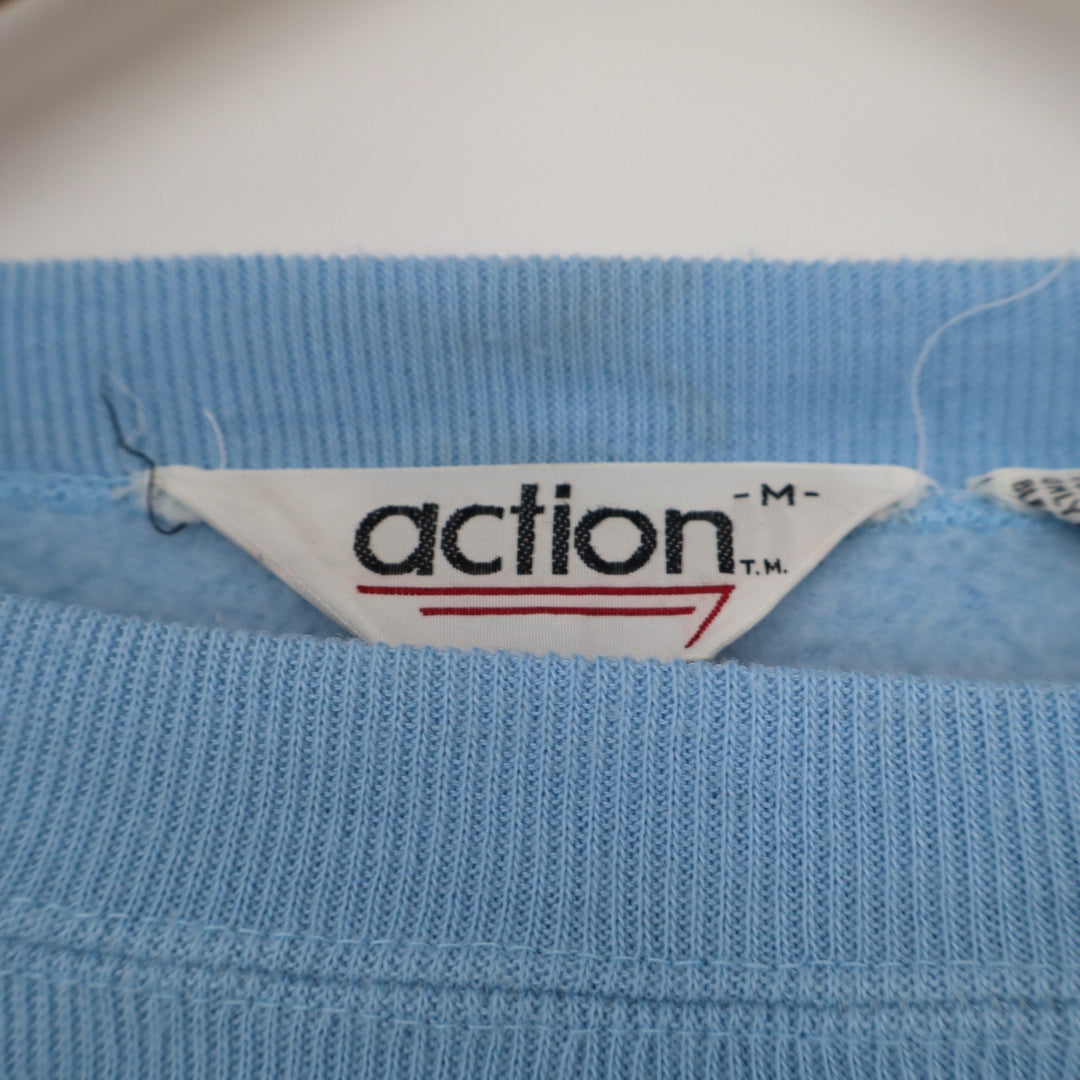 Vintage Action Blue Crewneck Sweatshirt Raglan V-Stitch Acrylic Mens Medium