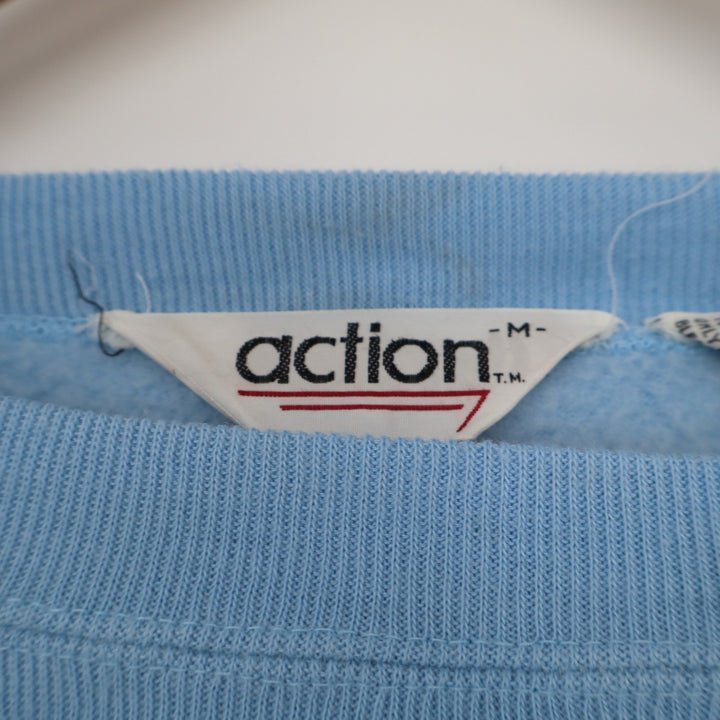 Vintage Action Blue Crewneck Sweatshirt Raglan V-Stitch Acrylic Mens Medium
