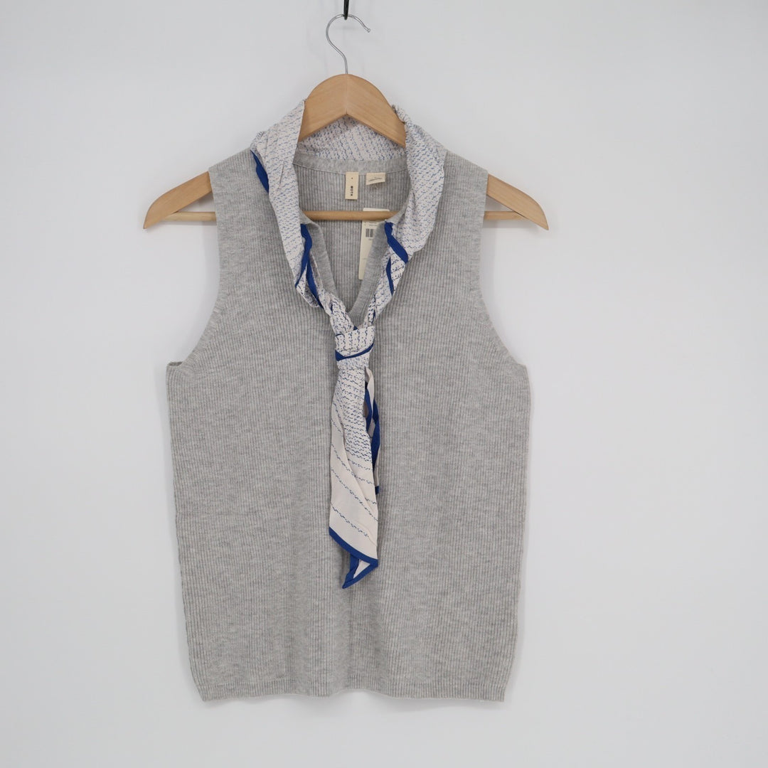 Anthropologie Moth Sweater Vest Womens Medium Gray Ribbed With Attached Scarf