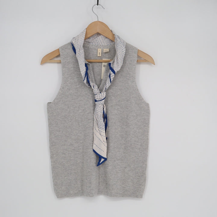 Anthropologie Moth Sweater Vest Womens Medium Gray Ribbed With Attached Scarf