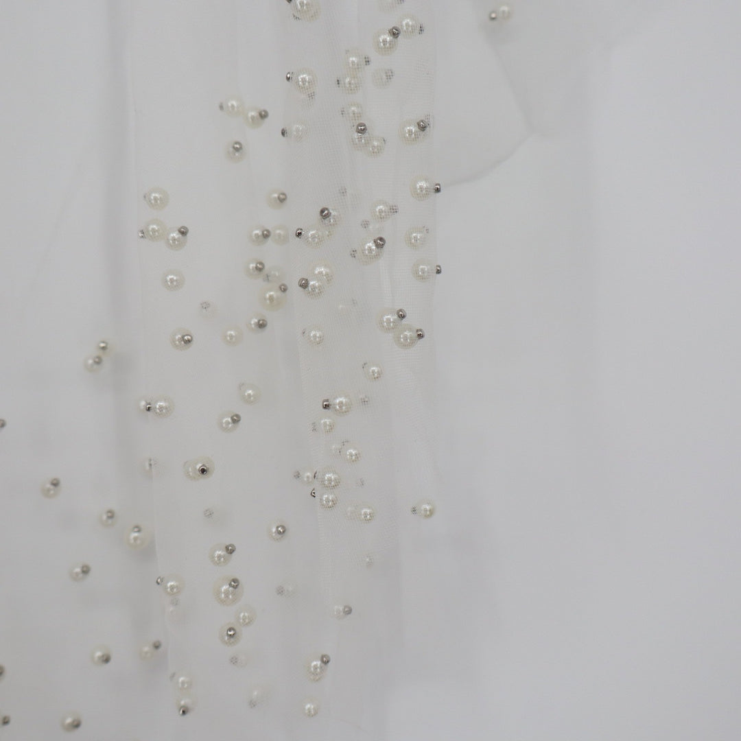 White Sheer Mesh Pearl Embellished Poncho Top Elegant Bridal Layering O/S