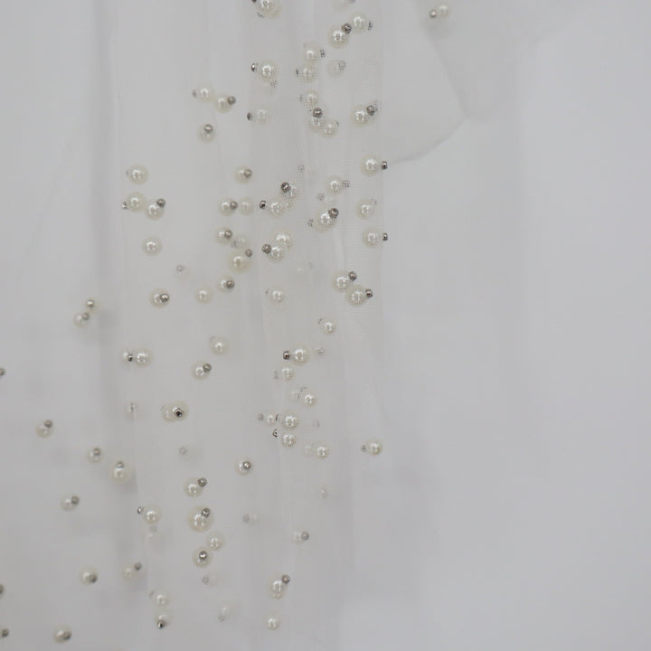 White Sheer Mesh Pearl Embellished Poncho Top Elegant Bridal Layering O/S