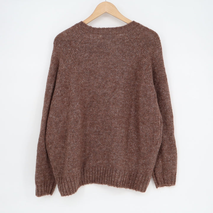 Old Navy Melange Cozy Sweater Womens M Brown Knit Shaker-Stitch Raglan Sleeve