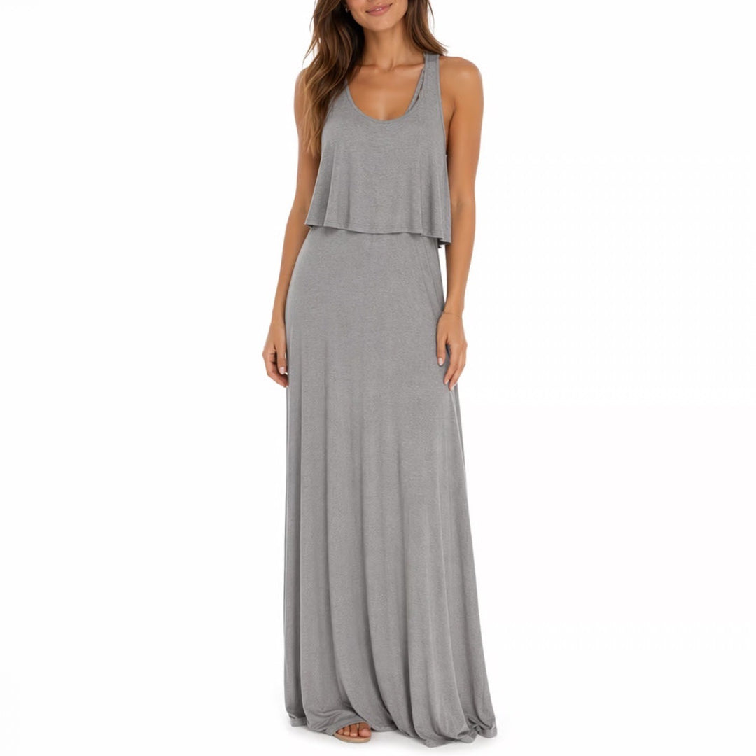 Rolla Coster Maxi Dress Womens Medium Heather Gray Layered Wide Straps Racerback