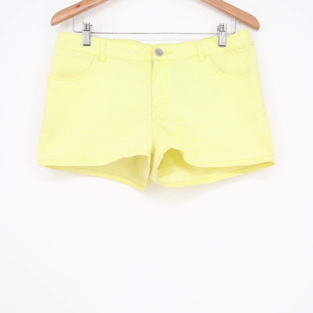 H&M Divided Neon Yellow Denim Mini Shorts Womens Size 10 Stretch Summer Festival