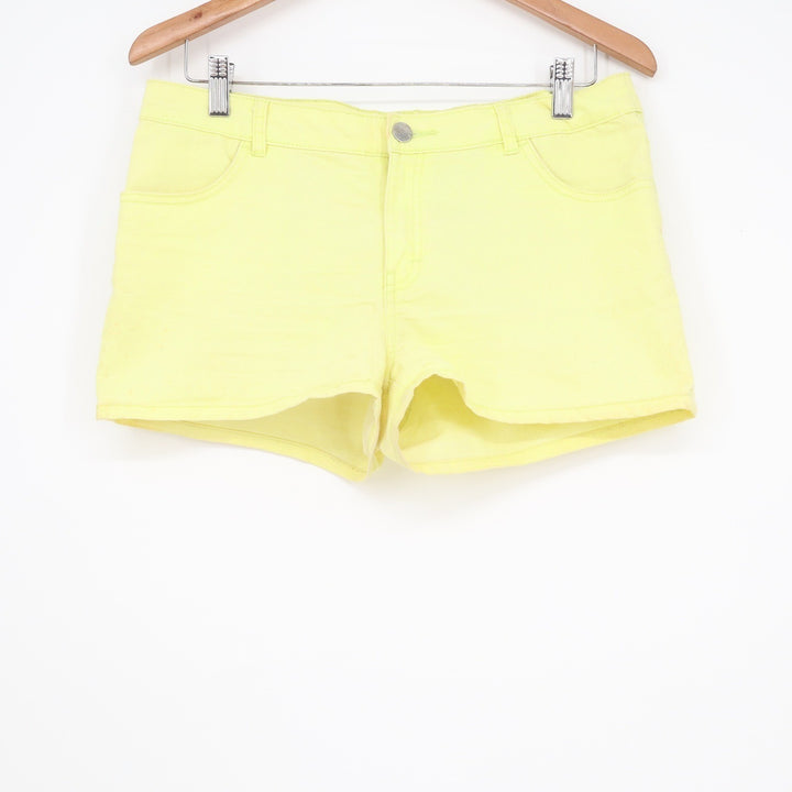 H&M Divided Neon Yellow Denim Mini Shorts Womens Size 10 Stretch Summer Festival