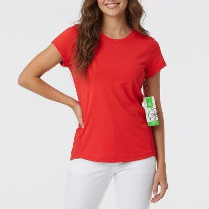 Gaiam Womens Rib Mix Performance Tee Hibiscus Red Yoga Slim Fit L