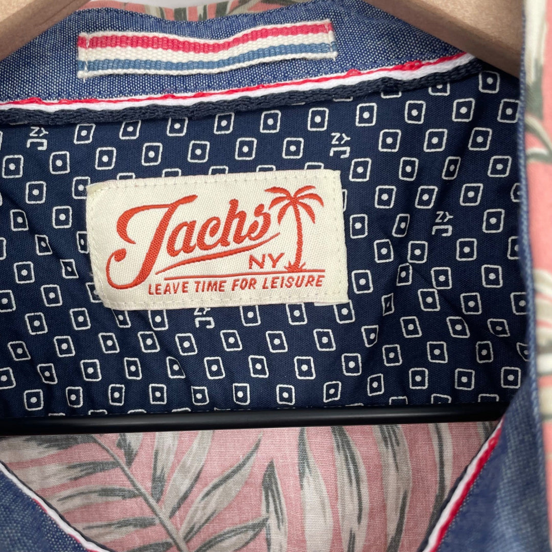 Jachs NY Mens Short Sleeve Button Up Shirt Palm Leaf Print Red Blue Size L