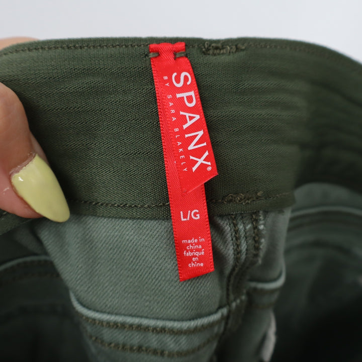 Spanx Stretch Twill Cargo Pants Olive Green Skinny High Rise Tummy Control L