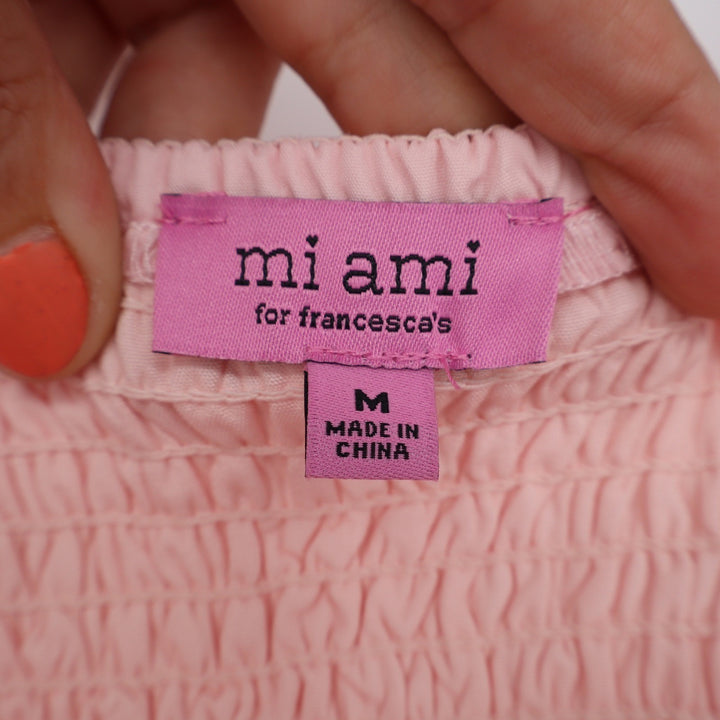 mi ami for Francesca's Pink Pleated Peplum Camisole Top Smocked Back Medium