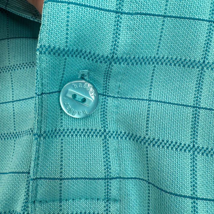 Haggar Mens Turquoise Plaid Polo Shirt Golf Casual Size M