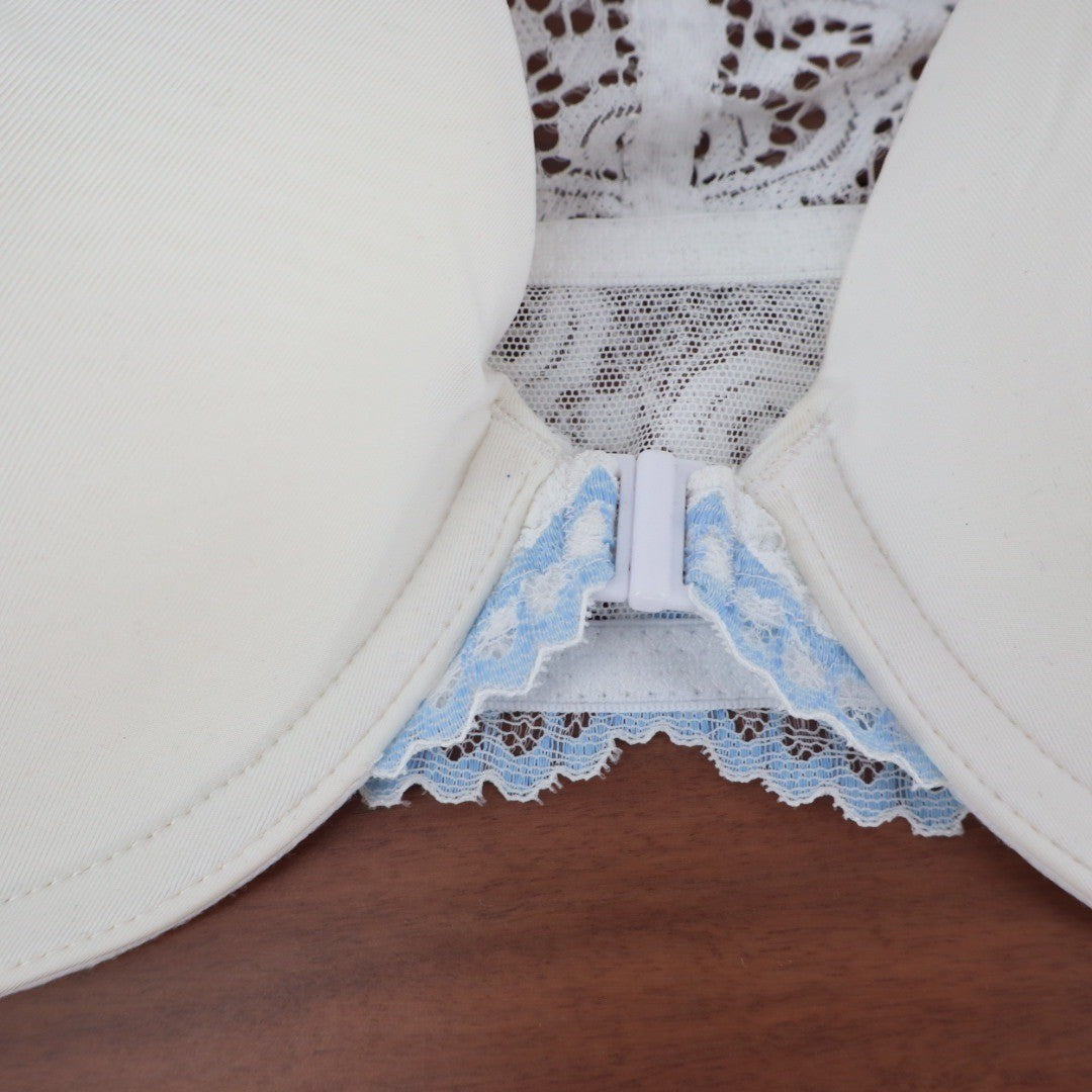 Maidenform Lace Racerback Front Close Underwire Bra Ivory Blue 36D 07112