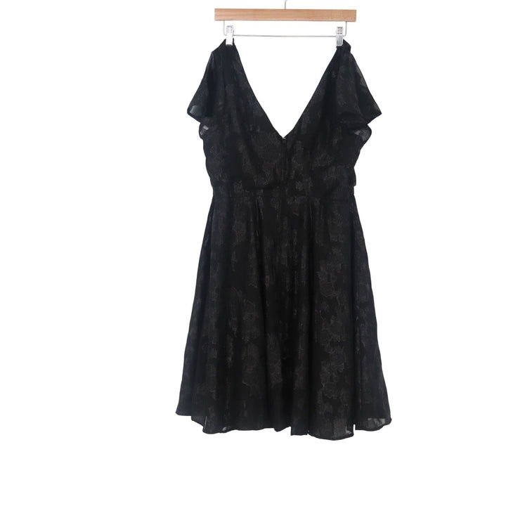 Torrid Black Floral Jacquard Flutter Sleeve Fit and Flare Dress Size 10