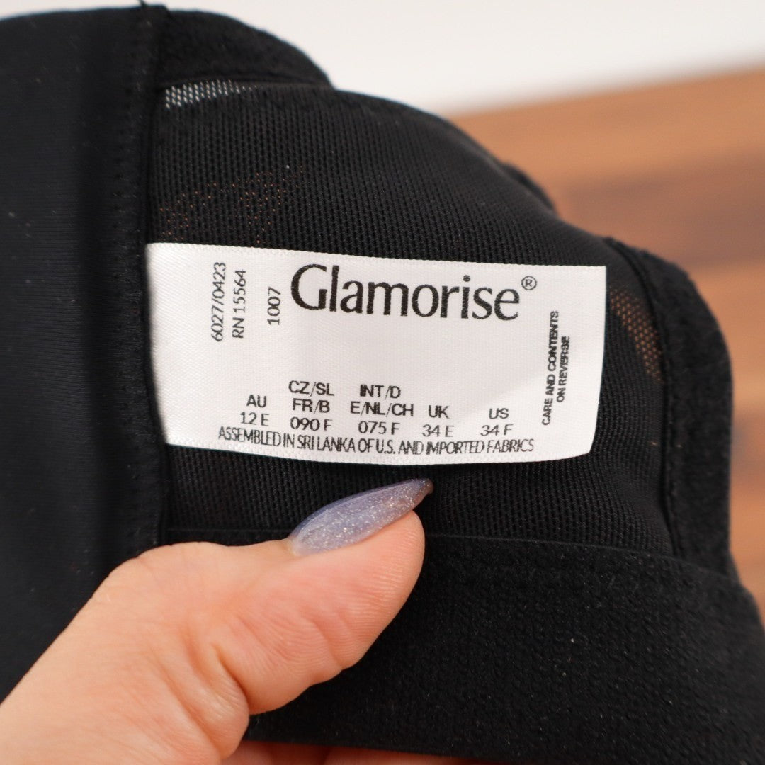 Glamorise MagicLift Seamless Firm Support T Shirt Bra 34F Black Lace Detail