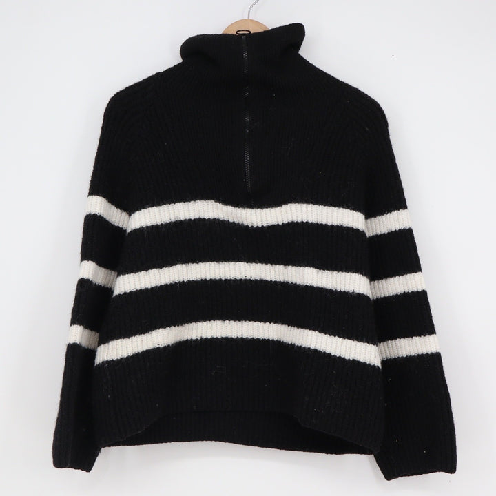 H&M Divided Womens Small Black White Striped Quarter Zip Turtleneck Sweater