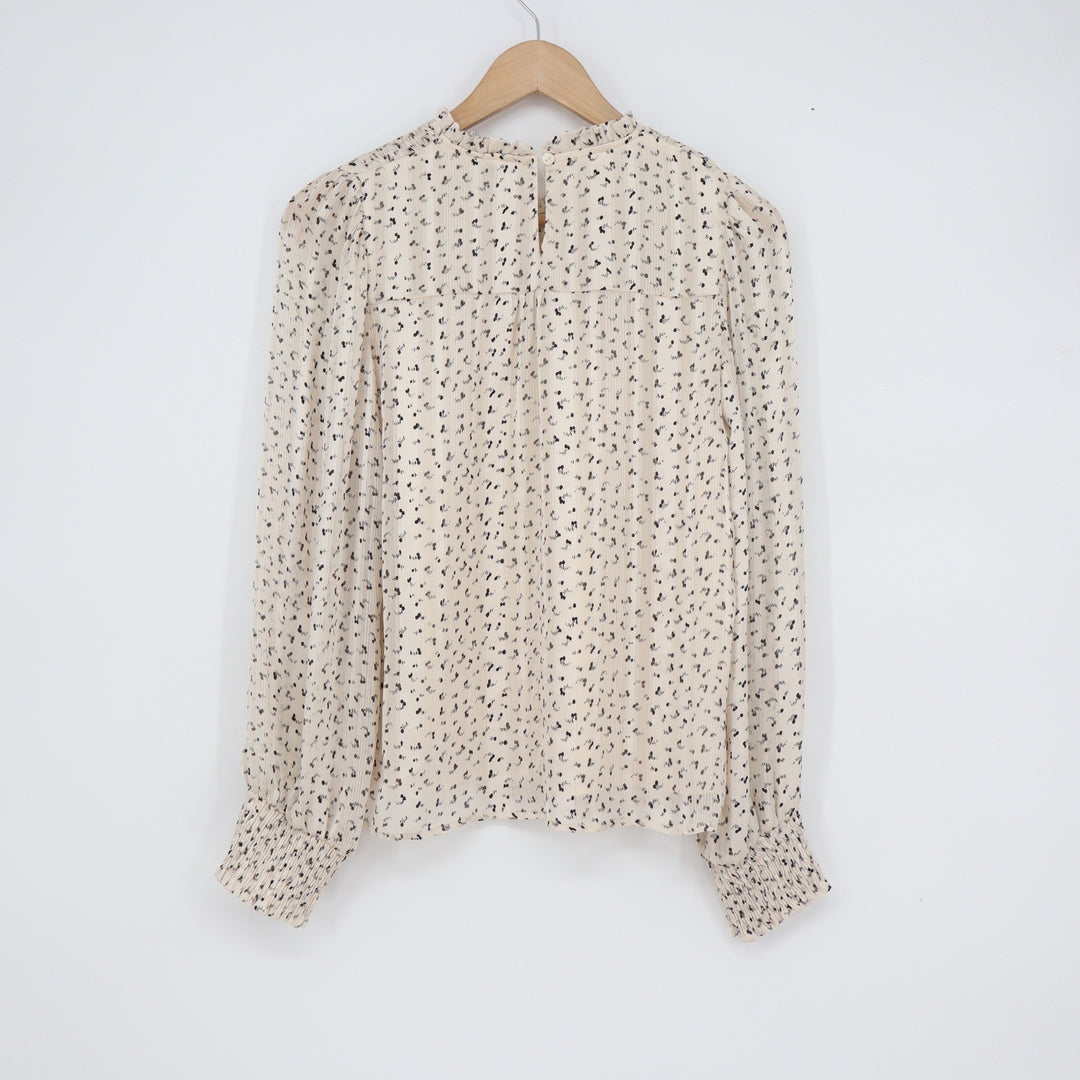 Neo Noir Emma Spray Dot Blouse Cream Black Smocked High Neck Size 34
