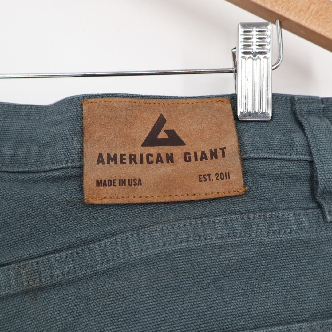 American Giant Roughneck Jeans Mens 32X30 Teal Canvas Cotton Stretch Skinny Leg
