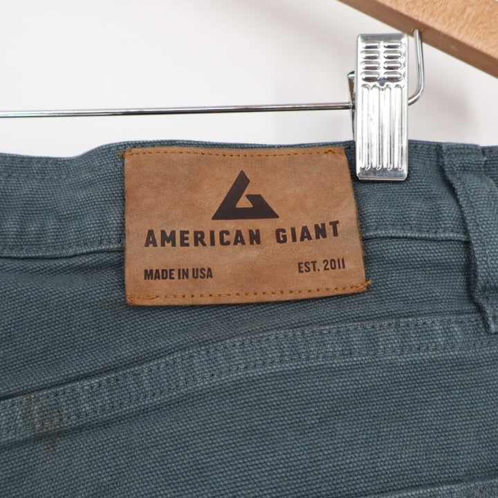 American Giant Roughneck Jeans Mens 32X30 Teal Canvas Cotton Stretch Skinny Leg