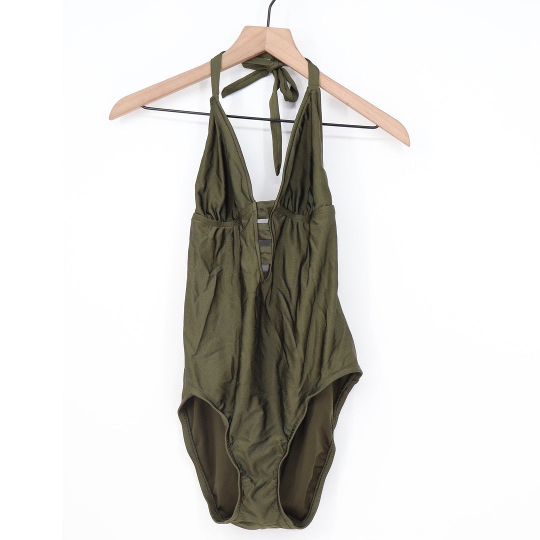 Mossimo Womens Olive Green Halter One Piece Swimsuit Strappy Ladder Size M