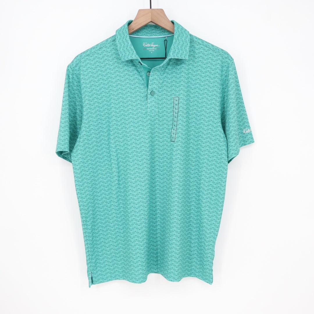 Walter Hagen Mens P11 Performance Polo Shirt Deco Leaf Teal Geometric Small New