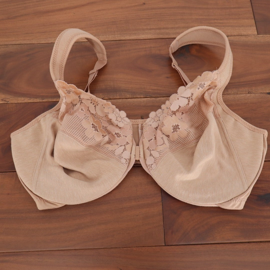 Glamorise Front-Closure Cotton WonderWire Bra Womens 40DD Nude Adjustable Strap