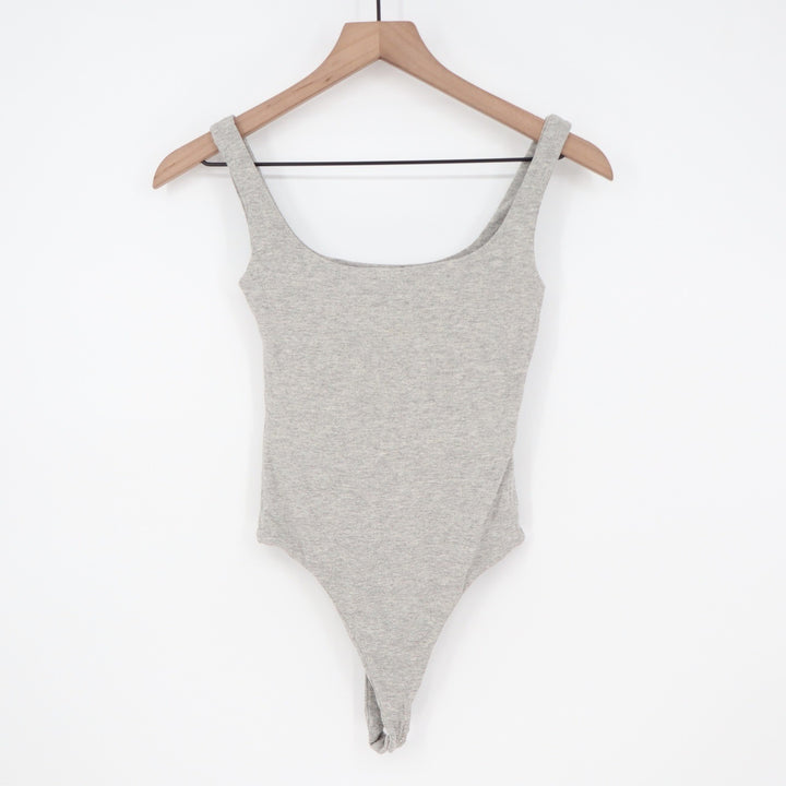 Naked Wardrobe Gray Scoop Neck Sleeveless Thong Bodysuit XS Made in USA