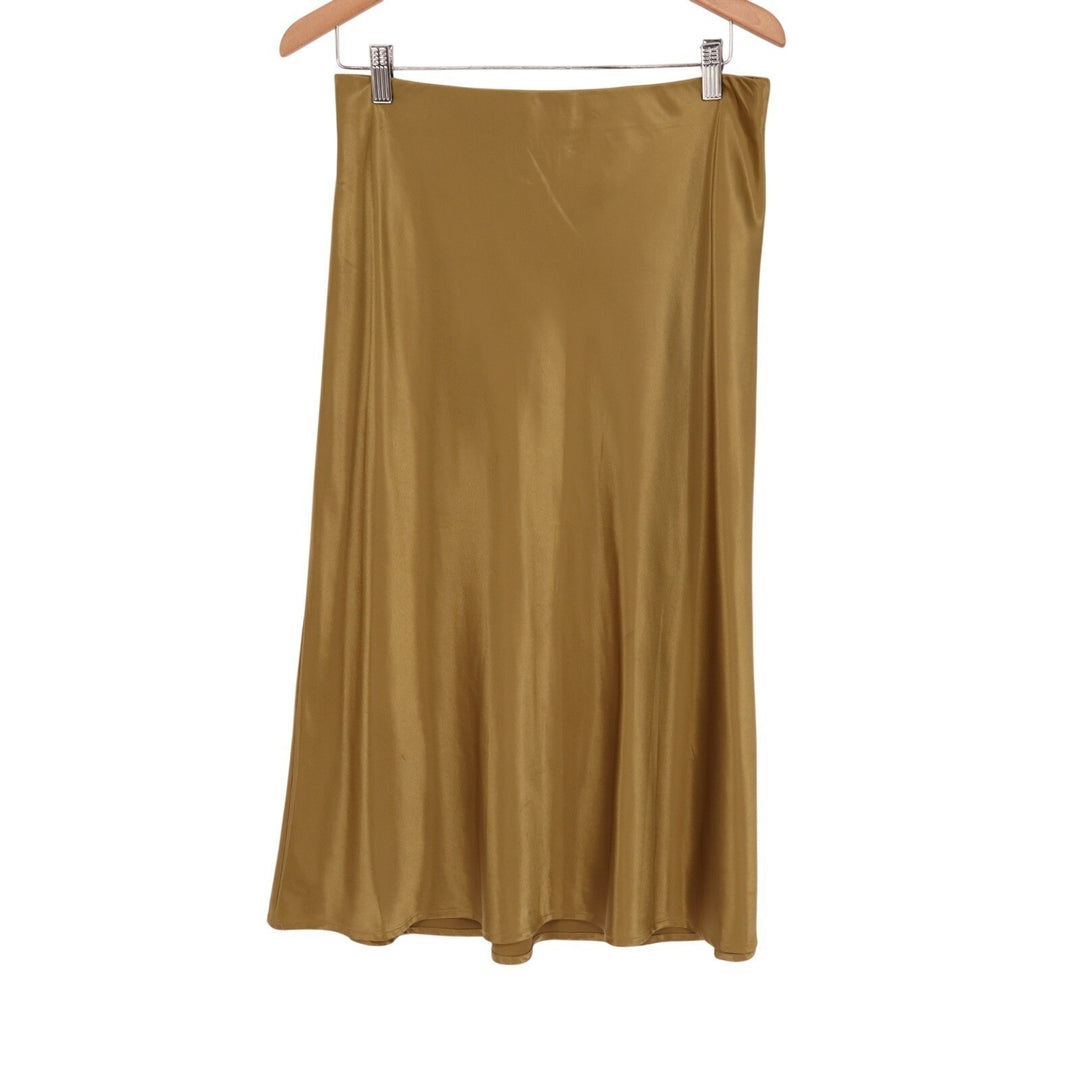 Rachel Zoe 2-Piece Set Womens M Olive Green Button-Down Shirt & Slip Skirt Satin
