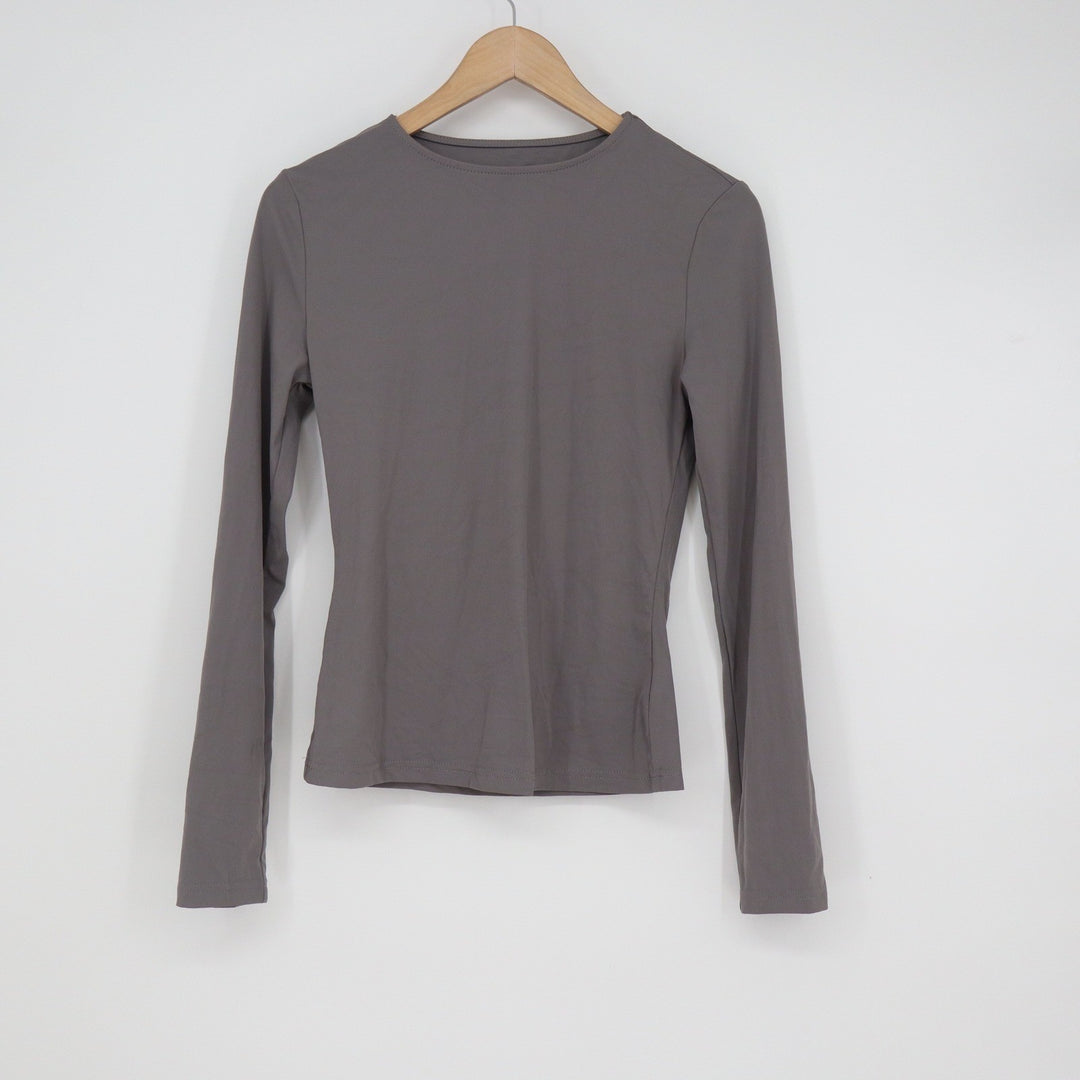 Charcoal Gray Long Sleeve Crew Neck Slim Fit Stretch Top Size S
