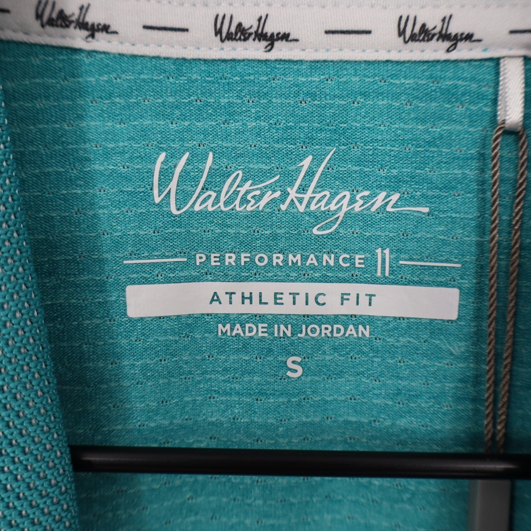 Walter Hagen Mens P11 Birdseye Athletic Fit Golf Polo Shirt Aqua Blue Small NEW