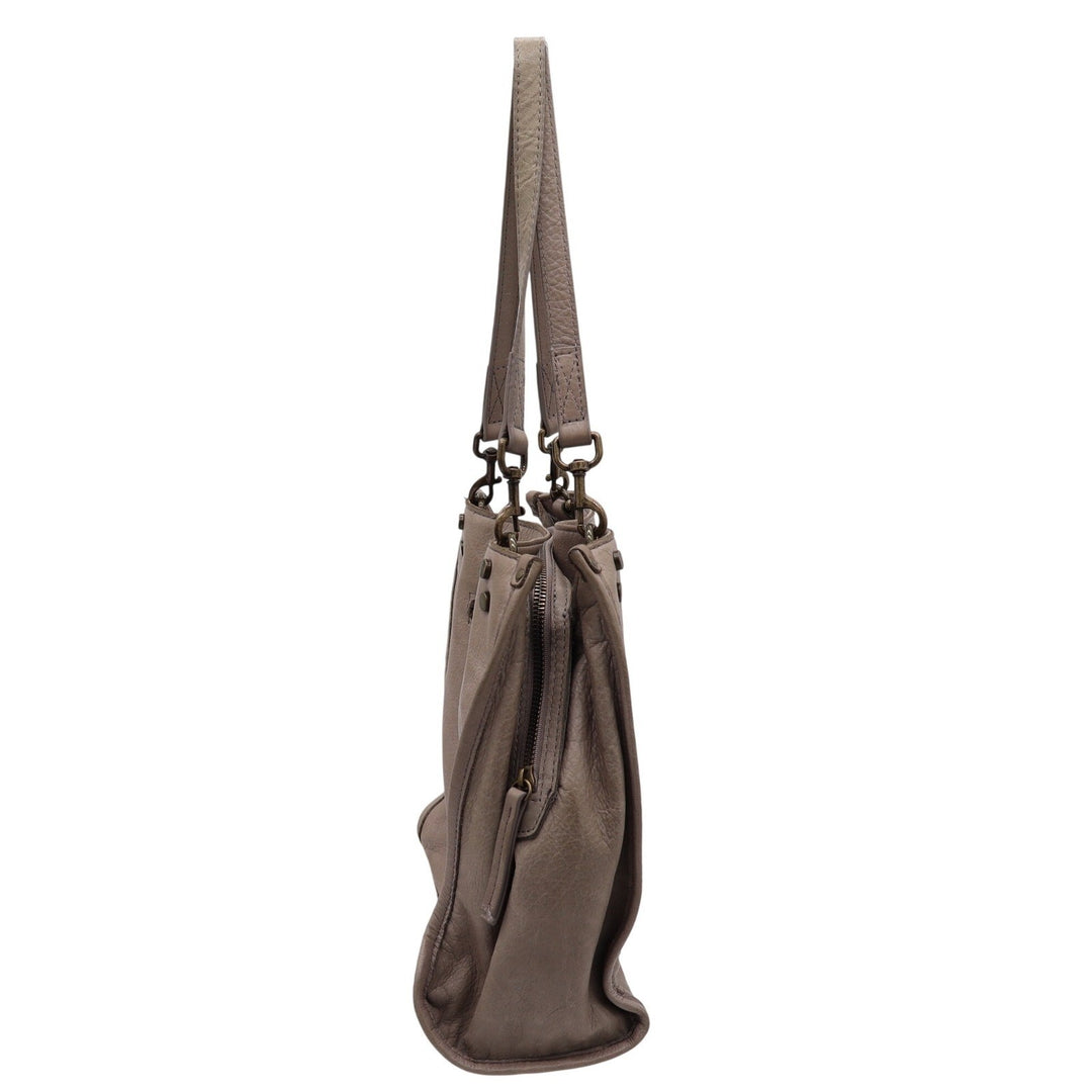 American Leather Co Taupe Leather Triple Compartment Shoulder Bag Tote