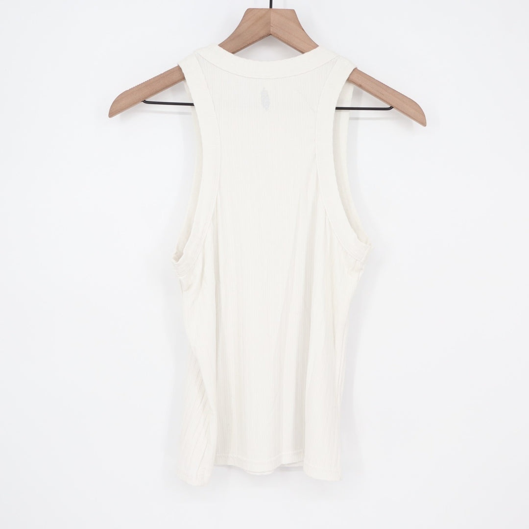 Free People Movement Tank Top Womens L White Ribbed Knit Round Neck Activewear