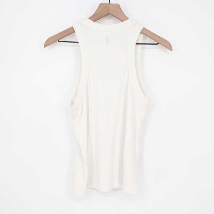 Free People Movement Tank Top Womens L White Ribbed Knit Round Neck Activewear