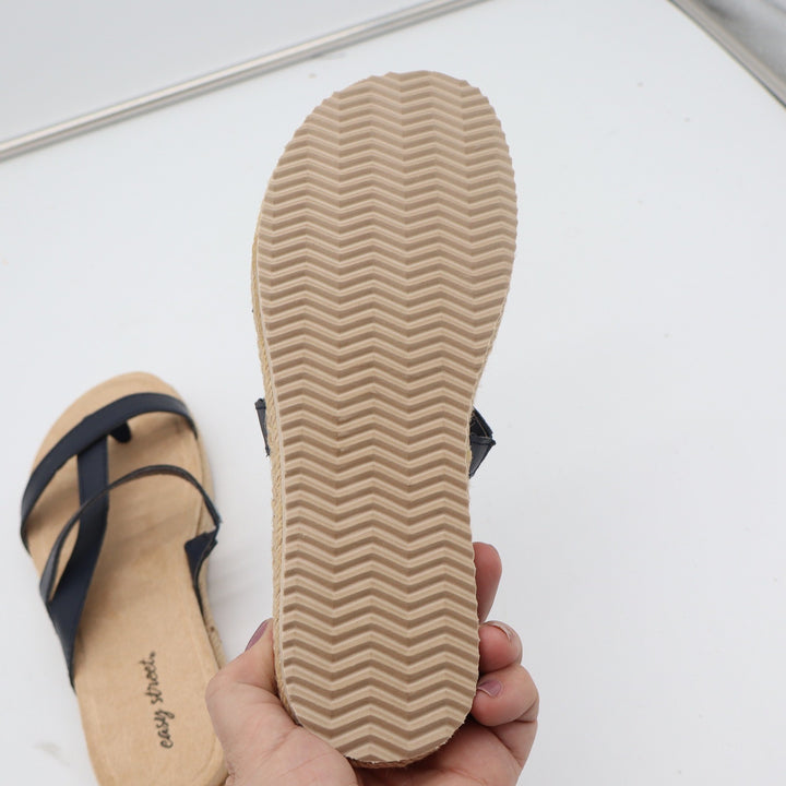 Easy Street Song Navy Blue Strappy Thong Espadrille Sandals Mens 6.5N New In Box