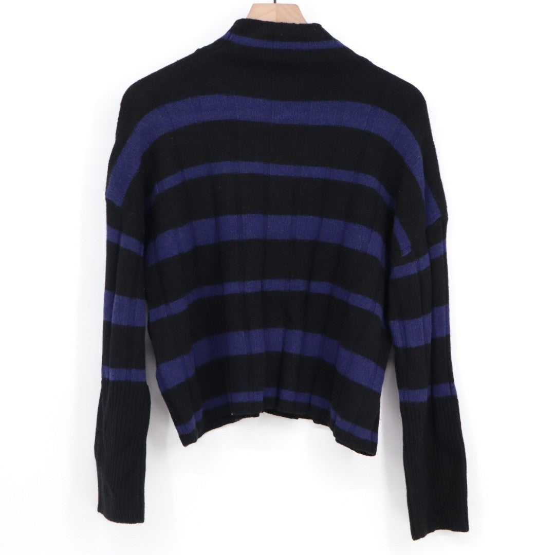 Madewell Sweater Womens XS Black Blue Knit Striped Mock Neck Ribbed Long Sleeve