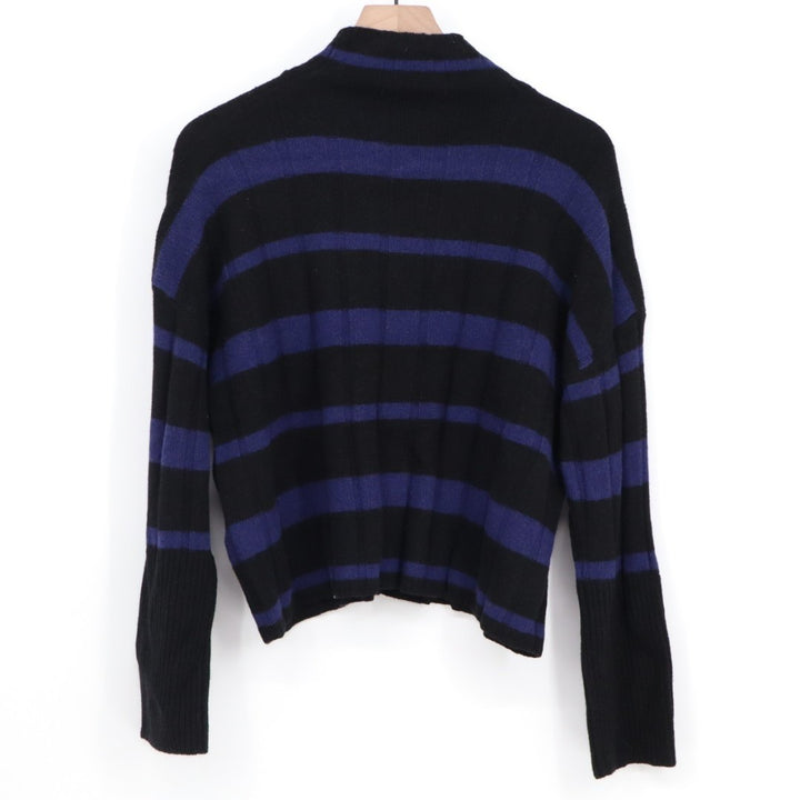 Madewell Sweater Womens XS Black Blue Knit Striped Mock Neck Ribbed Long Sleeve