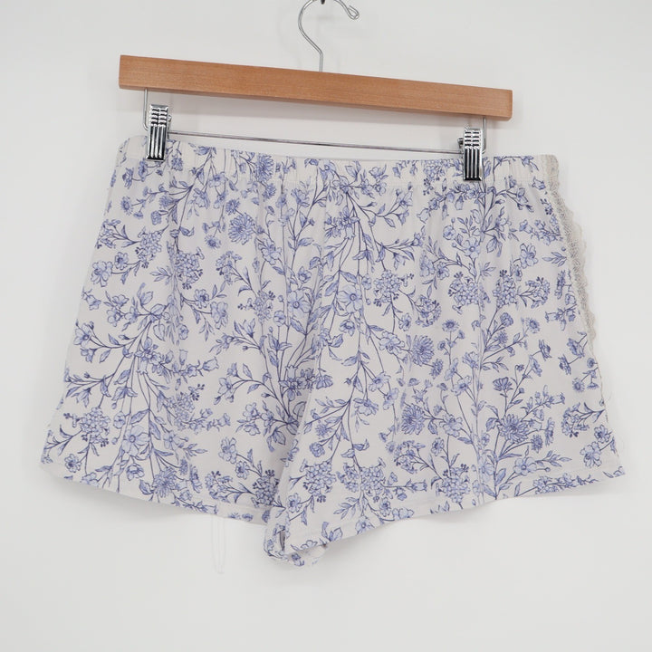 Laura Ashley Blue Floral Pajama Shorts Lace Trim XL 1309-49 White Sleepwear