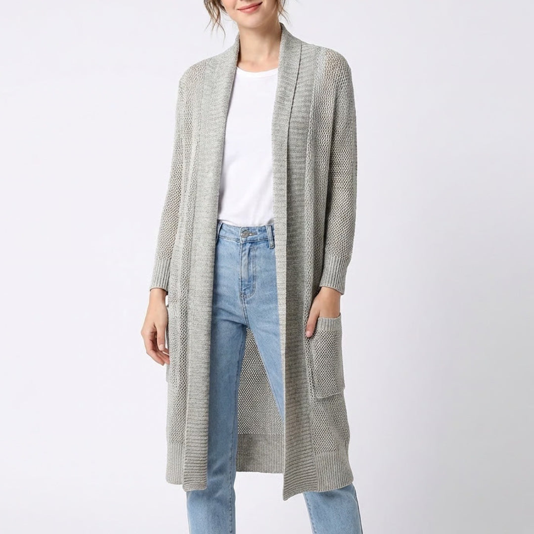 Kenneth Cole Cardigan Sweater Womens Large Gray Open Front Ribbed Long Sleeve