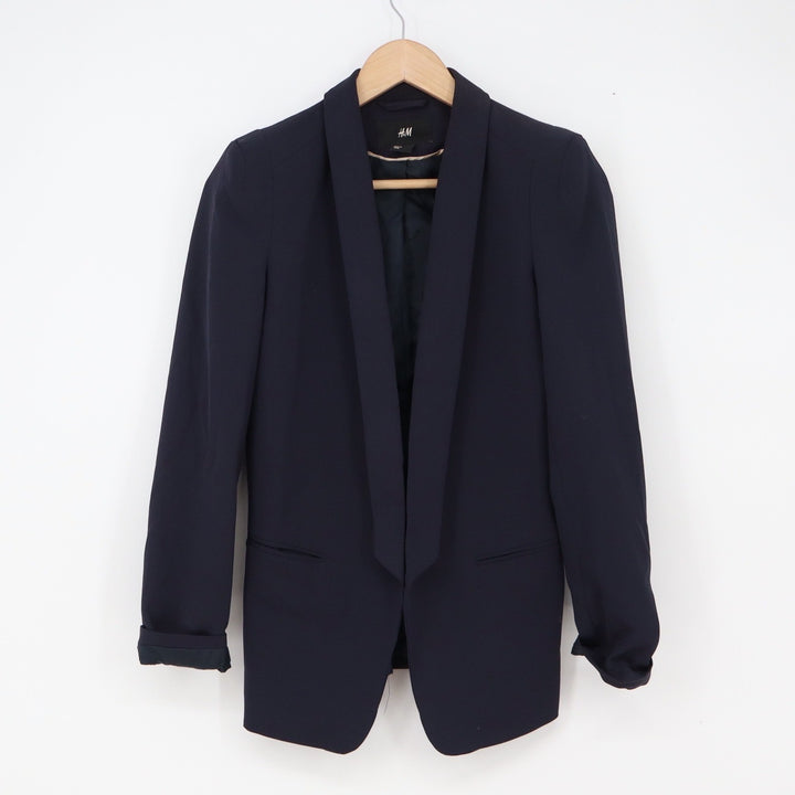 H&M Blazer Womens 4 Open Front Navy Blue Shawl Collar Stretch Excellent