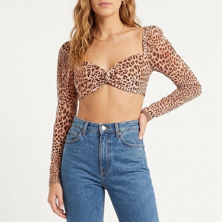 Naked Wardrobe The Statement Leopard Print Crop Top Brown Medium