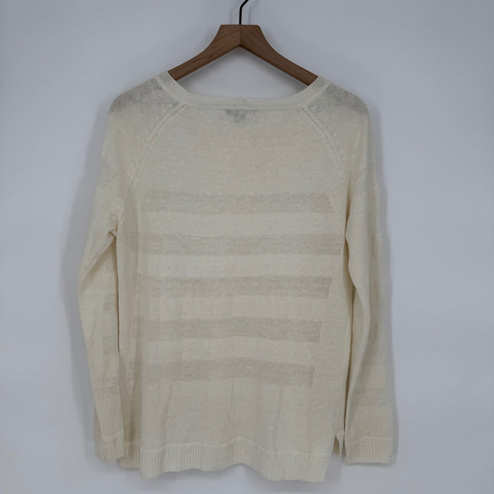 Vince Cream Striped Lightweight Linen Blend Sweater Size S