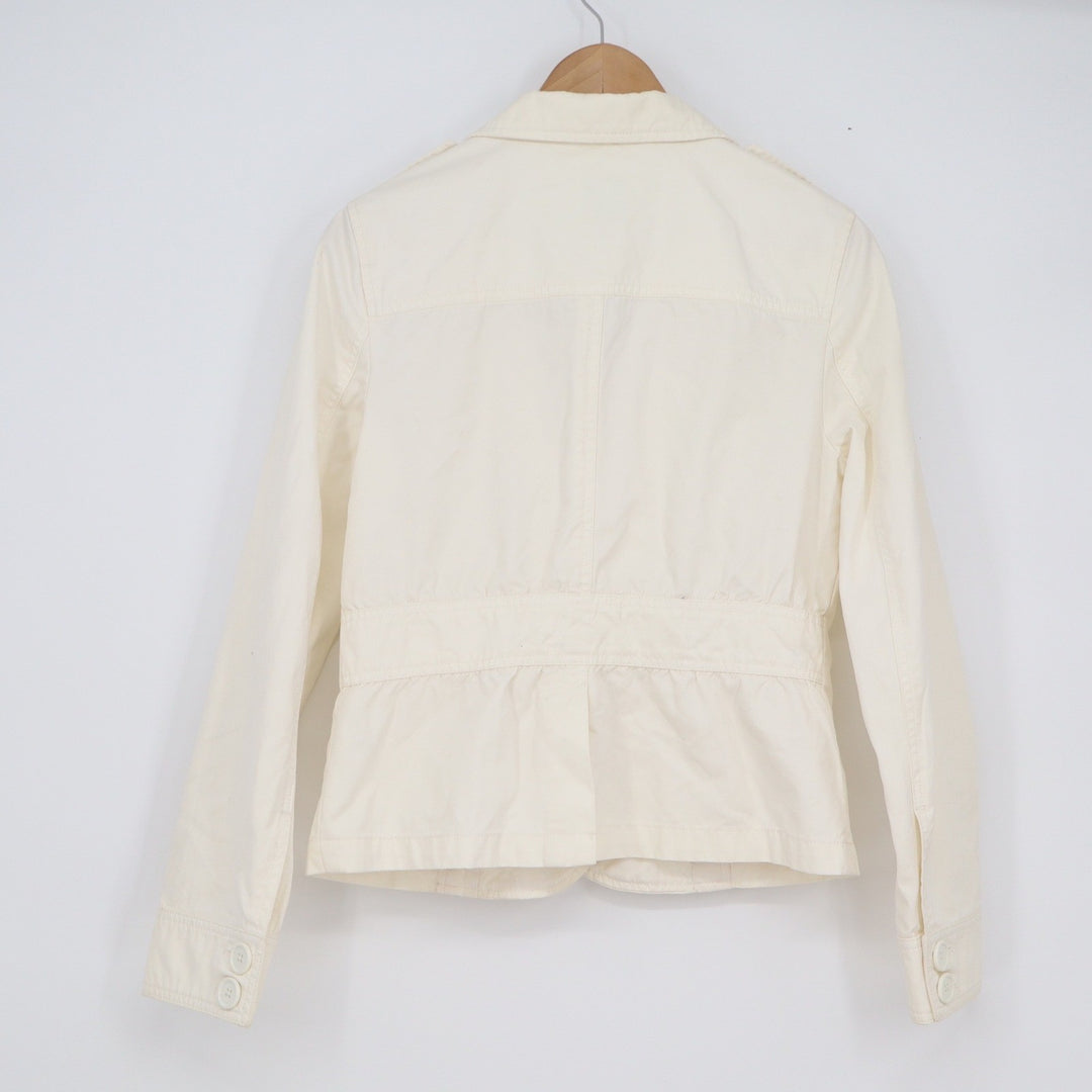 GAP Womens Utility Field Jacket Cream Cotton Button Front Cargo Pockets Size 8