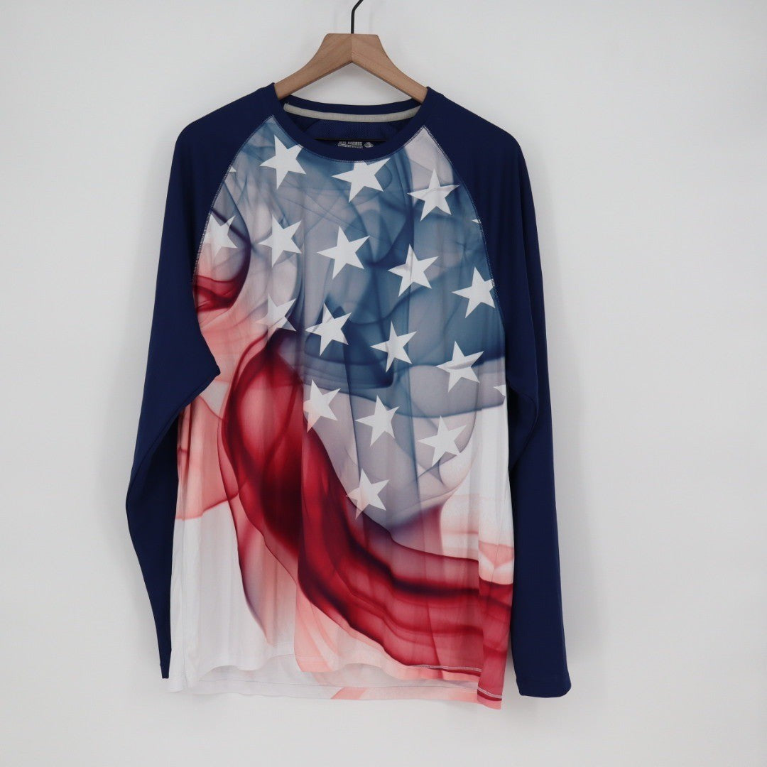 Reel Legends Performance Outfitters Mens XL Long Sleeve American Flag Top