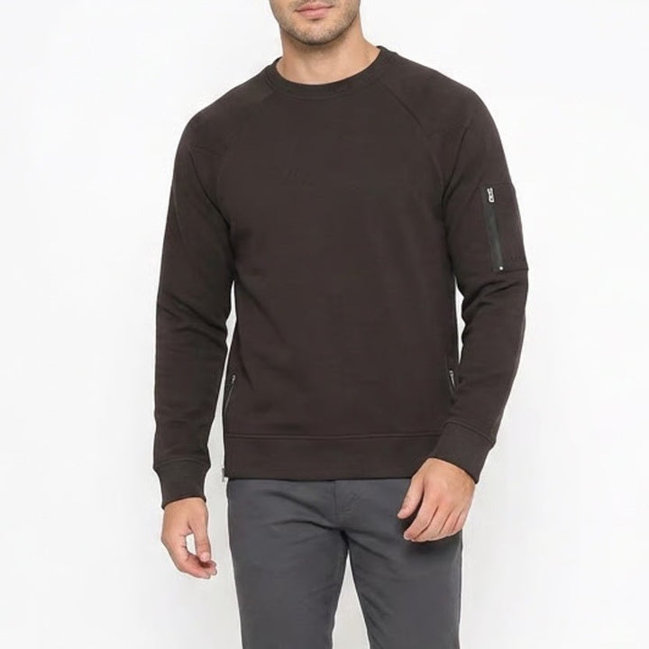 DSG Mens Sport Fleece Crewneck Sweatshirt Pure Black Side Zip XS