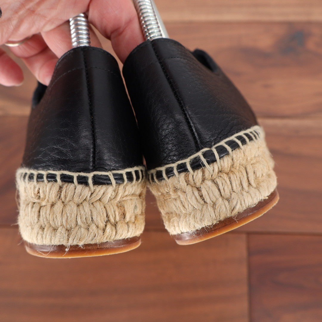 Alexander Wang Black Leather Zip Espadrille Flats Size 39
