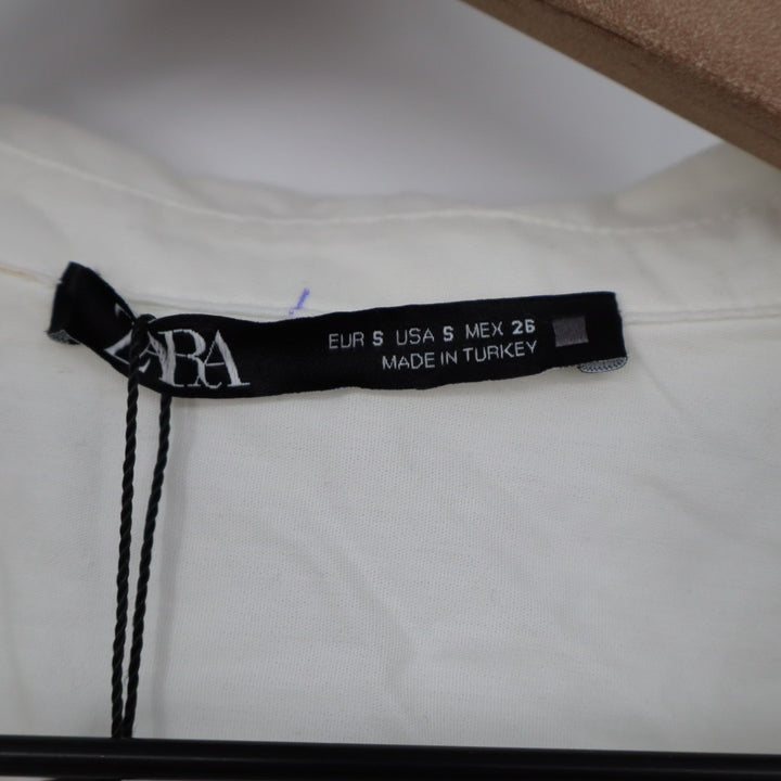 Zara Shirt Womens Small White Cotton Satin Long Sleeve Spread Collar Button Up