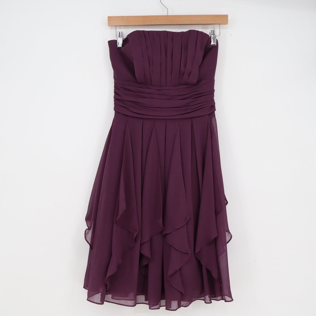Davids Bridal Plum Purple Chiffon Strapless Ruffle Cocktail Dress Womens 2