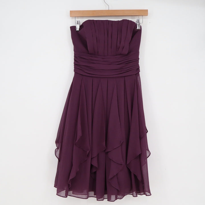 Davids Bridal Plum Purple Chiffon Strapless Ruffle Cocktail Dress Womens 2
