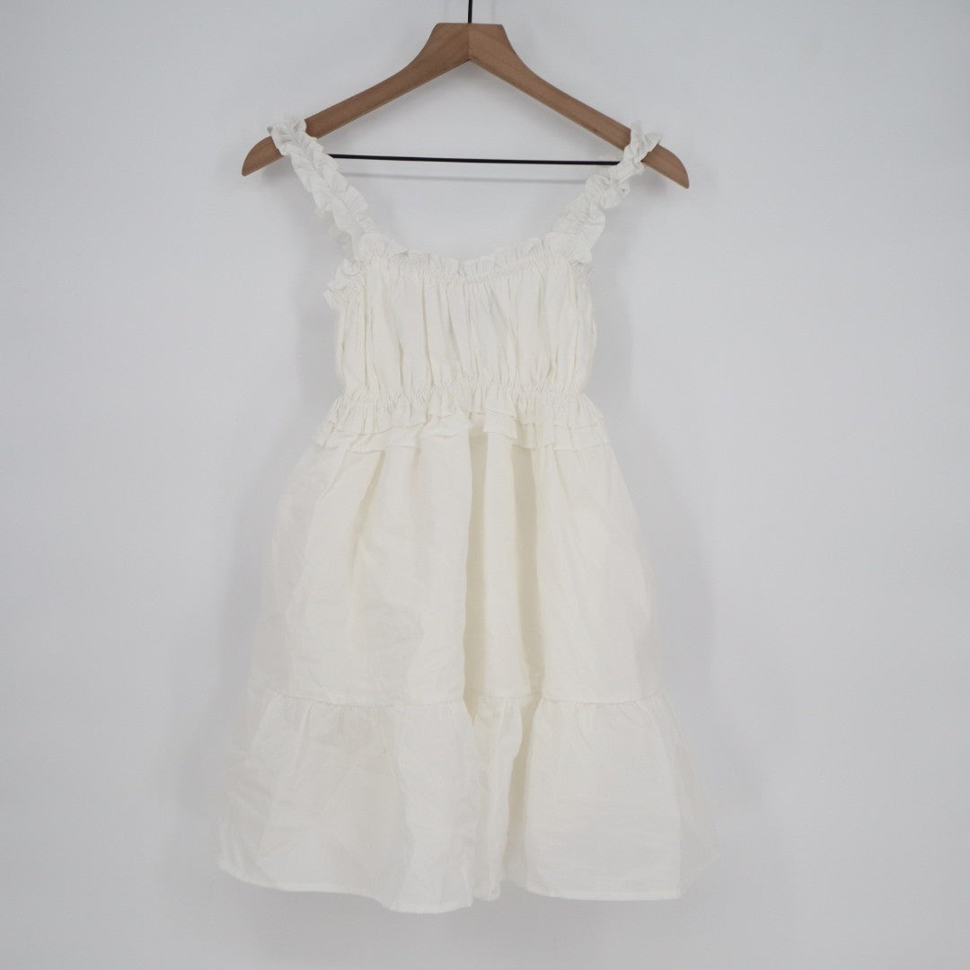 Lulus Nathaly Babydoll Mini Dress Women XS White Poplin Ruffled Pleated Pullover