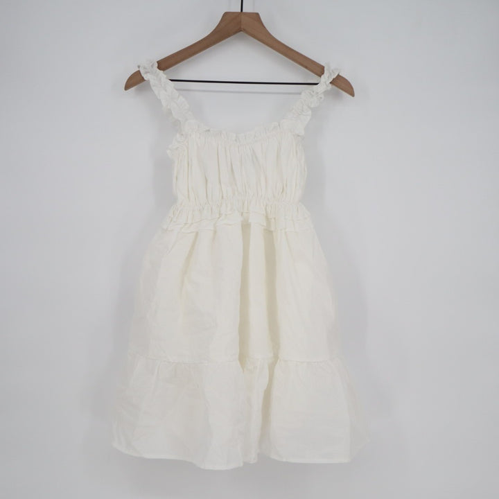 Lulus Nathaly Babydoll Mini Dress Women XS White Poplin Ruffled Pleated Pullover
